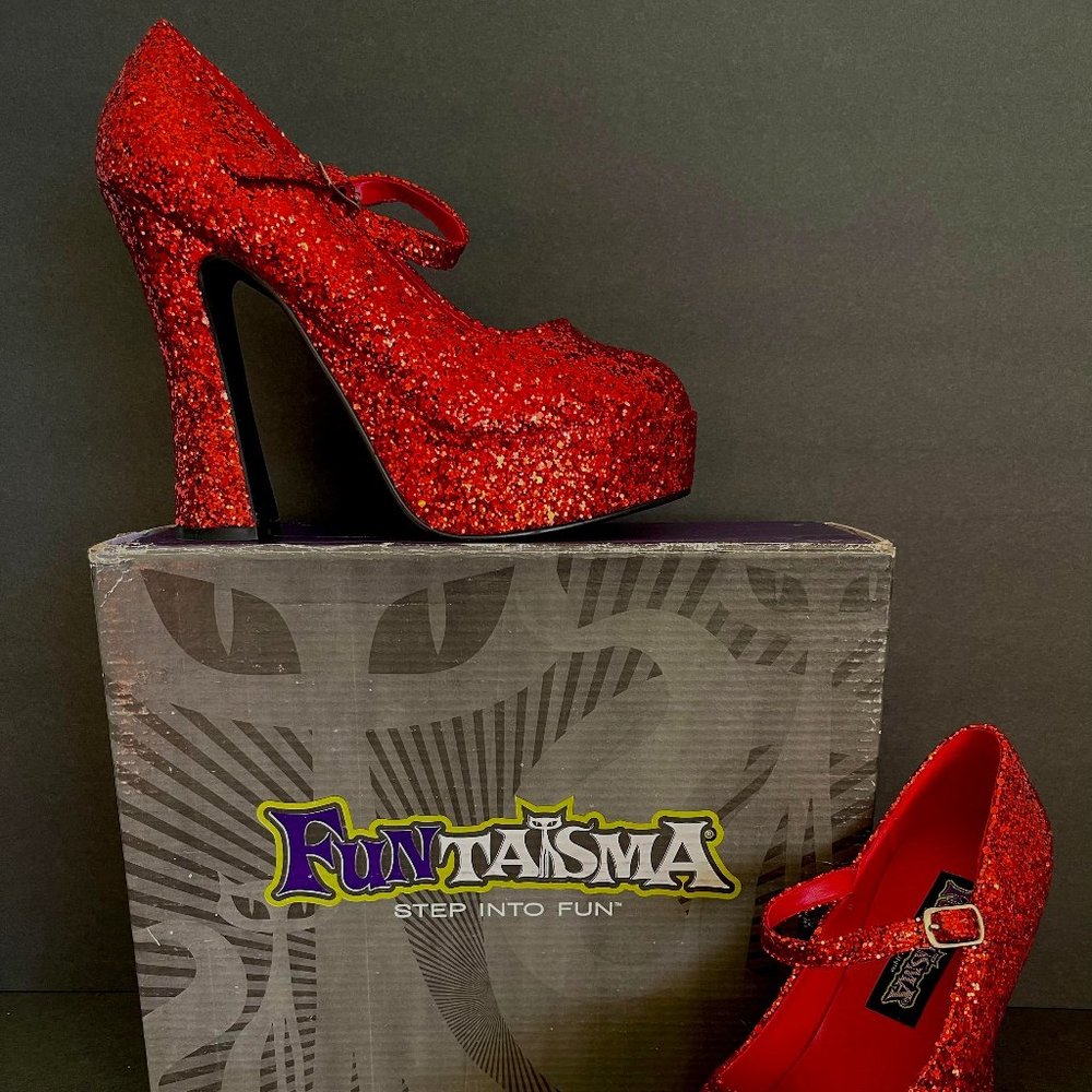Funtasma / Pleaser Dolly Red Glitter Mary Jane Platforms